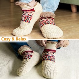 Mulor Slipper Socks for Men & Women Fluffy Slipper Socks with Grippers Non Slip Fleece Lining Heat Holding
