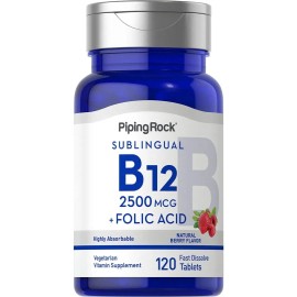 Vitamina B12 2500 Mcg + Acido Fólico, 120 Tabletas Hecho Usa Sabor S/n