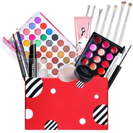 15-piece make-up set, filled make-up case, children's make-up set for girls, eye shadow make-up palettes, mixing matte and shimmer with lip gloss