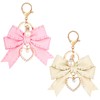 Neptniopllab 2PCS Bow Keychain Beige+Pink Ruffle Bow Keychain Heart Pearl