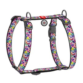 WAUDOG Nylon Dog H-Harness with QR-Passport, Magic Flowers Design, Plastic fastex, S, W 15 mm, A 30-40, B 30-50