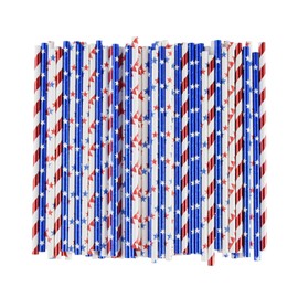 ALINK American Flag Red Blue White Paper Straws, 100 Straws for Memorial Day /4th of July, Super Bowl, Patriotic Party, Americana Themed Party Celebration