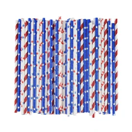 ALINK American Flag Red Blue White Paper Straws, 100 Straws for Memorial Day /4th of July, Super Bowl, Patriotic Party, Americana Themed Party Celebration