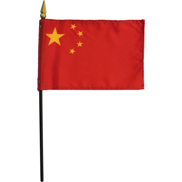 China - 4 in x 6 in World Stick Flag