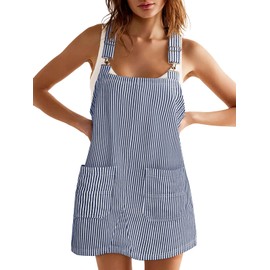 Yousify Womens Denim Overalls Dress Casual Adjustable Straps Striped Jeans Dress Summer Sleeveless Short Rompers
