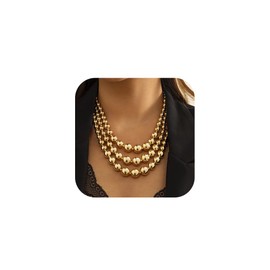 Jovono Exaggerated Geometric CCB Ball Clavicle Chain Hip Hop Multilayer Necklace for Women and Girls