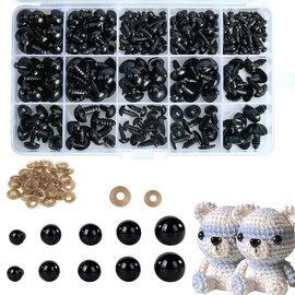 100Pcs Safety Eyes for Crochet Toys - 6-12mm Plastic Crochet Eyes with Washers for Tcrochet Toys, Perfect for Crochet Toys & DIY Craft Dolls
