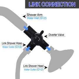 Shower Arm Diverter with Handshower Mount, G1/2 Brass 3 Way Shower Diverter Valve Bathroom Universal Shower System Replacement for Handheld Shower and Fixed Shower Head(Matte Black)