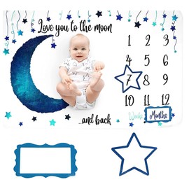 Jonnick 40x60inch Baby Monthly Milestone Blanket for Girl or Boy,Cute Baby Photo Background Blanket,European Design,Gender Neutral for Newborn Girl & Boy (Cambridge Blue)