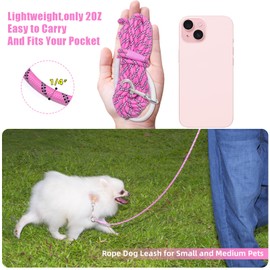 Codepets Lightweight Nylon Training Leash 30FTx1/4in Pink with Comfortable Silicone Handle Highly Reflective No Tangle for Dogs Cats Outside Walking Camping Backyard.