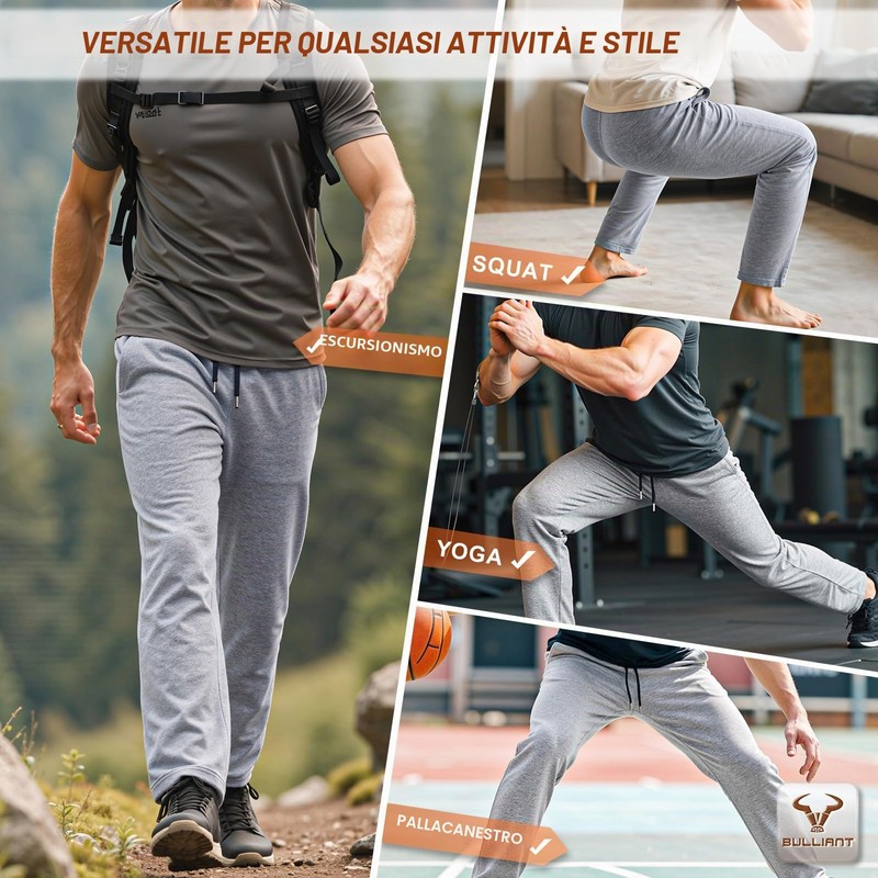 BULLIANT Pantaloni Jogging Uomo, Pantaloni Sportivi Uomo(Grigio Chiaro,XL)