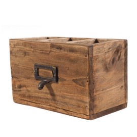 DESIGN DELIGHTS Wooden Pen Holder Box Vintage 19 Mahogany 19 x 12 x 10 cm (W x H x D) Pen Box with Metal Handle, Pen Holder, Desk Organiser in Shabby Style, Colour: 01 Natural Vintage