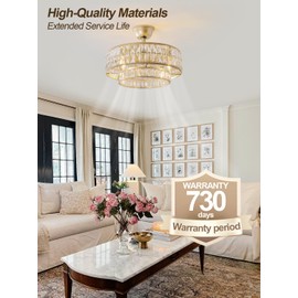 CELAVIEIOP Gold Fandelier Ceiling Fan with Light,20" Crystal Chandelier Ceiling Fans with Lights and Remote Control,Modern Caged Flush Mount Fandelier with 6 Speeds for Living Room Bedroom Nursery