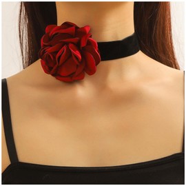 YienDoo Black Velvet Choker Rose Flower Necklace Vintage Red Lace Floral Neckband Choker Gothic Big Flower Bride Necklace Wedding Bridesmaid Necklace Jewelry Cosplay Tie Necklace Gifts for Women