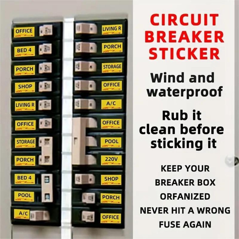 EWFdcvkg Circuit Breaker Labels, Conspicuous Identification Weatherproof Fuse Box Stickers