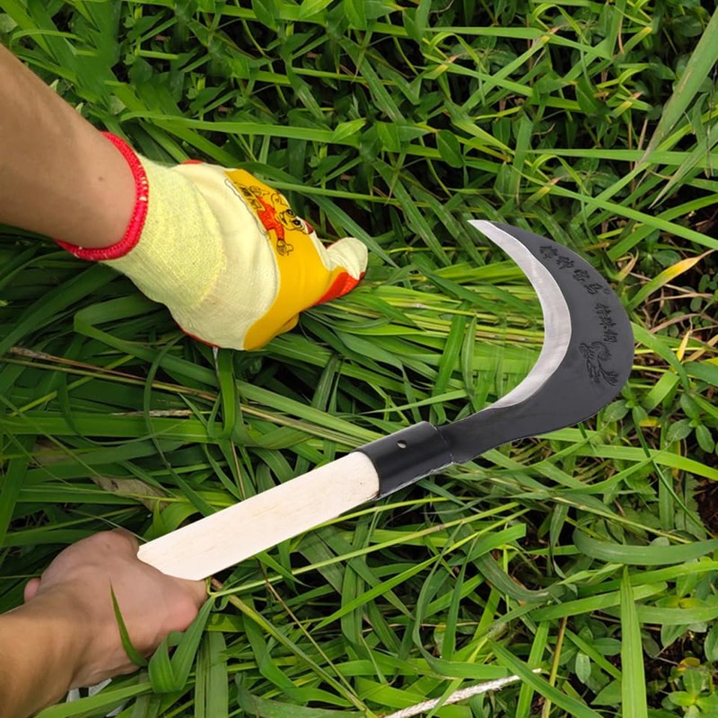 Yardwe Long-Handled Grass Sickle Hand Tool with Comfortable Grip for