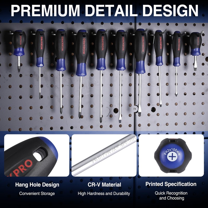 WORKPRO 10-Piece Magnetic Screwdriver Set with Pouch, Phillips, Slotted, Flat