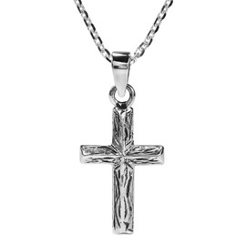 AeraVida Original Textured Woodgrain in Cross .925 Sterling Silver Pendant Necklace