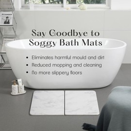 Diatomite Stone Bath Mat, Foldable Stone Bath Mats for Bathroom Non-Slip, Super Absorbent Diatomaceous Earth Bath Mat, Stone Drying Mat for Kitchen Counter Bathtub Shower Room Floor (White-Marble)