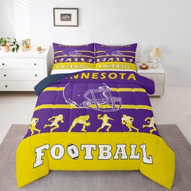 Erosebridal American Football Comforter Twin Size,Football Bedding Set for Kids Boys Girls,Purple Yellow Sports Comforter Sets,Football City Team Duvet Insert with 1 Pillowcase(Minnesota)