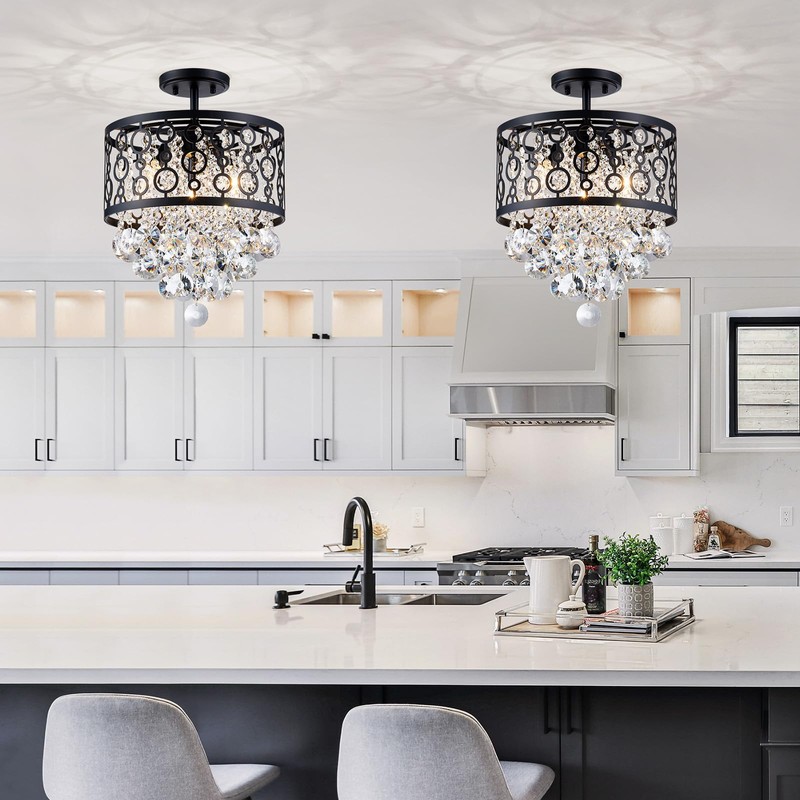 WUZUPS Crystal Drum Chandelier Flushmount Ceiling Light Modern Lighting Fixture