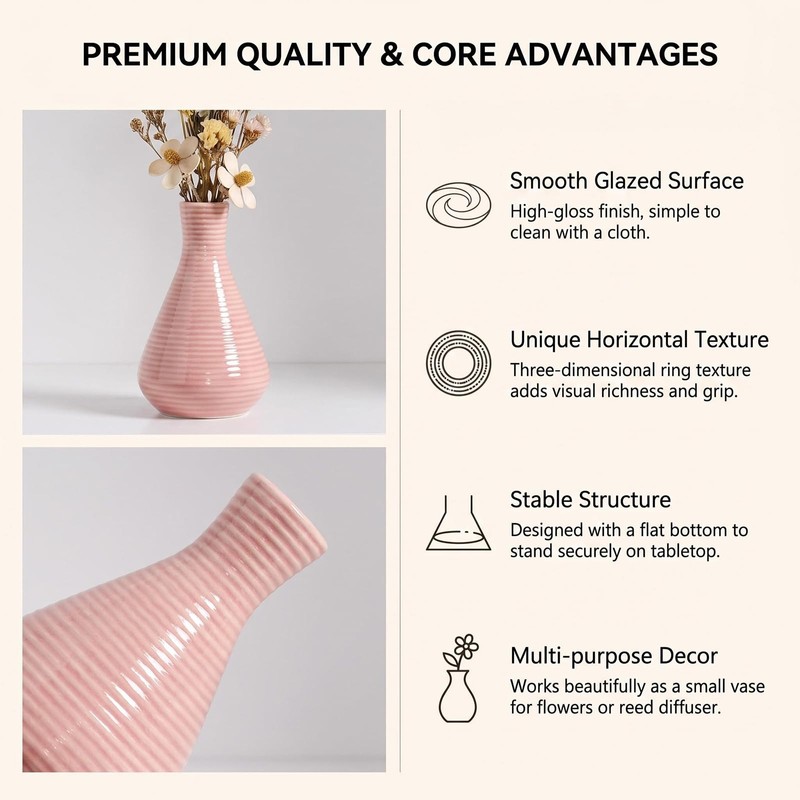4 Inch Pink Small Ceramic Bud Vase with Narrow Mouth