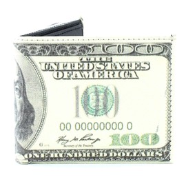 Li Men's 100 Dollar Bill Print Vegan Leather Wallet - Bifold Wallet for Men with top-flap 2 ID Windows, 7 cards, 2 inner slots & 2 cash compartments - Mens Billfold Wallet Slim with Gift Box