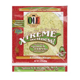 Olé Xtreme Wellness® Spinach & Herbs | 10" Size Flour Tortillas |Carb Friendly |Keto Friendly | 15 oz.| 6 Count (Pack of 4)