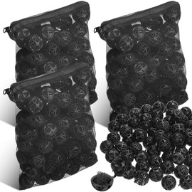CHENGU 300 Pieces Black Bio Balls for Aquarium 1.02 Inch Internal Bioballs with 5 Pieces Aquarium Filter Media Bags with Zipper for Fish Tank Pond