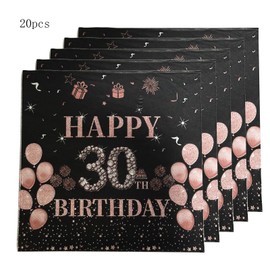 Happy 30th Birthday Plates and Napkins Party Supplies, 16pcs Plates and 20pcs Napkins 30th Birthday Party Tableware Decorations for Women Black and Rose Gold