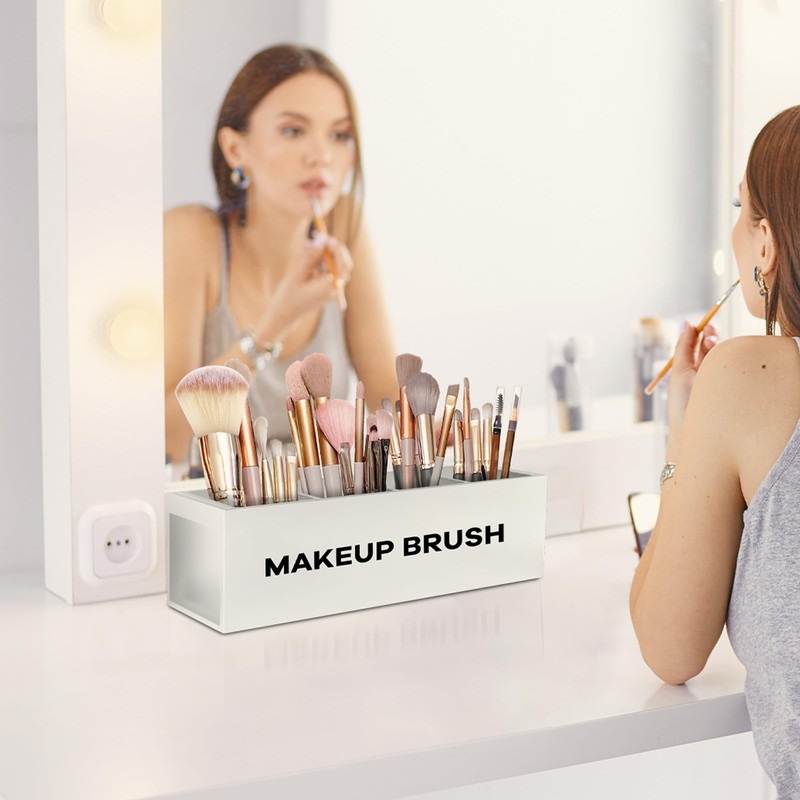 Suli Large Makeup Brush Holder Organizer, Wooden Cosmetic Brushes Storage