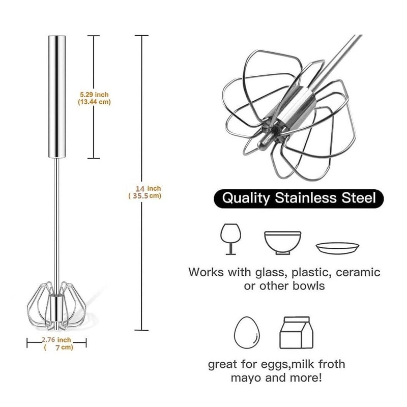 Stainless Steel Semi-Automatic Whisk Egg Whisk Hand Push Rotary Whisk