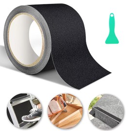 Cinta antideslizante,Resistente Para Escaleras al Aire Libre/Interior,Cinta Antideslizante para Baño,Con 1 espátula de plástico.(5cm x 15m) (Negro)