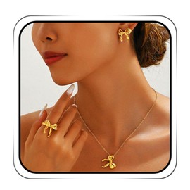 Sixexey Bow Jewelry Set Dainty Gold Jewelry Bowknot Necklaces Jewelry Prom Earrings Set for Women