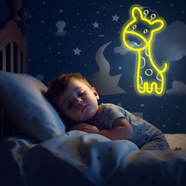 HOUJAUMAI Giraffe Gifts for Kids Giraffe Night Light with Baby Smart Giraffe Lamp Cool Room Decor Giraffe Bedside Lamp Boys Girls Decor or 5V USB Night Light Signs (Yellow)