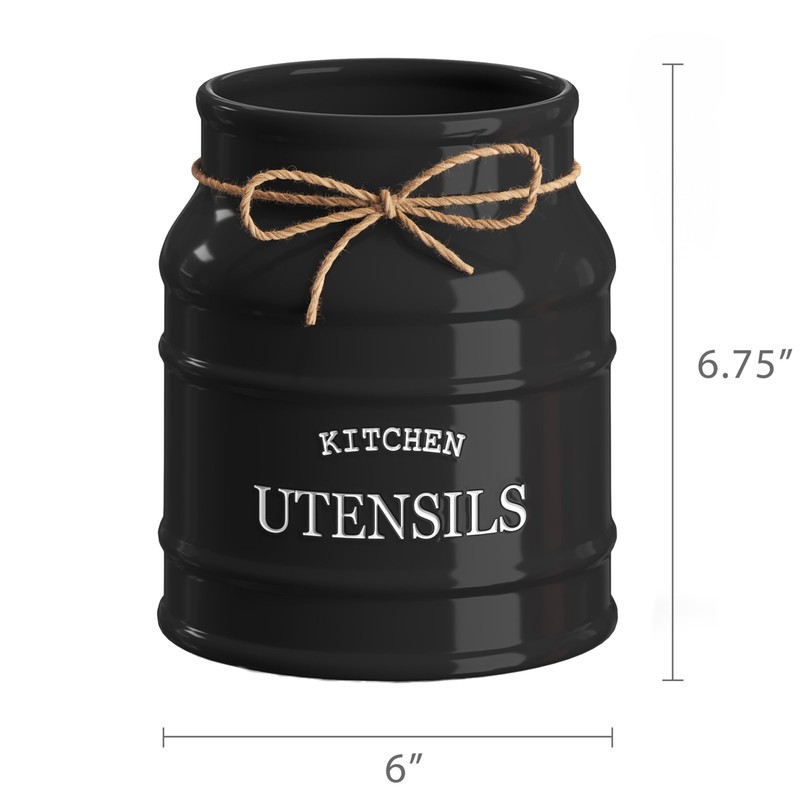 Barnyard Designs Ceramic Farmhouse Utensil Holder for Kitchen Counter, Large