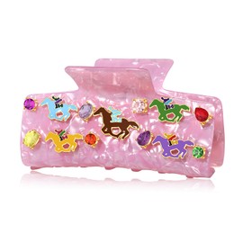 PHALIN Kentucky Derby Hair Claws for Women Horse Rose Hair Claw Clips Large Pink Square Oval Crystal Acrylic Hair Clips Kentucky Derby Outfits Accessories Gifts (Pattern I)