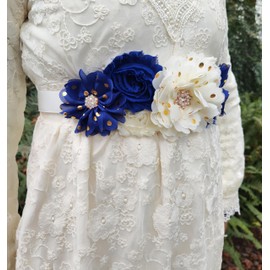 Flower Sash Belts for Women/Girls Dresses Bridal Wedding Bridesmaids Belt Maternity Pregnancy Flower Belt for Baby Shower, Royal Blue, 92''x1''