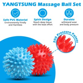 YANGTSUNG Spiky Massage Balls, Fascial Massage Ball for Plantar Fasciitis, Trigger Point, Deep Tissue, Myofascial Release, Muscle Tension, Exercise Massage Ball with Acupressure Rings, Hard & Medium