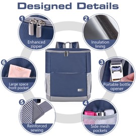 Insulated Cooler Backpack Outdoor - Leak Proof Backpack Cooler 30 Cans, Waterproof Lightweight Cooler Bag for 12h Hot/Cold Retention - Portable Soft Cooler for Travel, Camping, Beach-NavyBlue