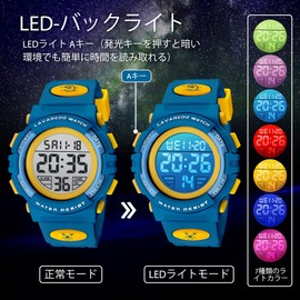 Kids Watch Boys Digital Boys Sports Watch Outdoor Multifunction 50M Waterproof Alert Date Day Display, 07-green-yellow