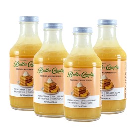 Butter Country Rich & Creamy Peach Syrup for Pancakes and Waffles, All Natural Fruity Topping Use on Drinks, Desserts, French Toast - 16oz Bottle, 4 Pack