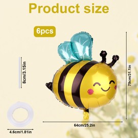6stk Bienenballons, Süße Hummelballons Lächelndem Gesicht Folienballons mit Honigbienen-Dekoration Ideale Geburtstagsparty Babyparty Wald-Dschungel-Cartoon-Mottoparty-Zubehör