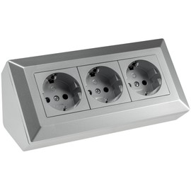 ChiliTec Socket Block Corner Socket 3-Way Protective Contact Socket - Construction & Undermount Socket Multiple Socket for Kitchen Office Workshop Silver Grey