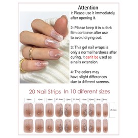 Wahrshei Semi Cured Gel Nail Strips, Laser Butterfly, Easy to Use and Remove, 20pcs Gel Nails Sticker for Home Nails DIY