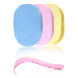 (For Hair Removal Cream) Washable and Reusable Hair Removal Support Set, Spatula for Hair Removal Cream, Skin-friendly Body Sponge (3 Color Set) 100% PVA Material, Men's, Women's