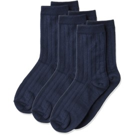 Jefferies Socks Big Boys' 9-1 Rib Crew (Pack of 3), Navy, Small