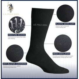U.S. Polo Assn. 6 Pair Men's Crew Length Soft Dress Socks - Breathable & Moisture Control Socks for Indoor or Outdoor Wear, BLK/GRY 7596 (Shoe Size 6-12)