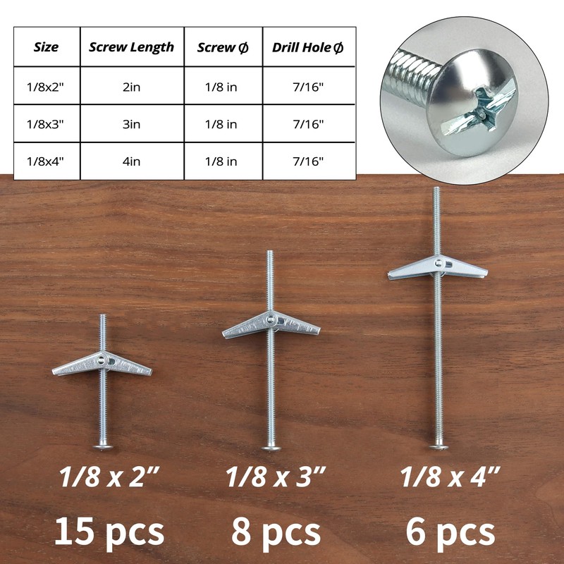HASWARE Toggle Bolt Zinc Plated Steel and Wing Nut for