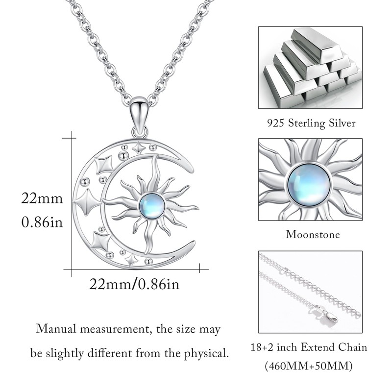 REDSUN Sun Chain 925 Sterling Silver Opal/Moonstone Sun Necklace Gold